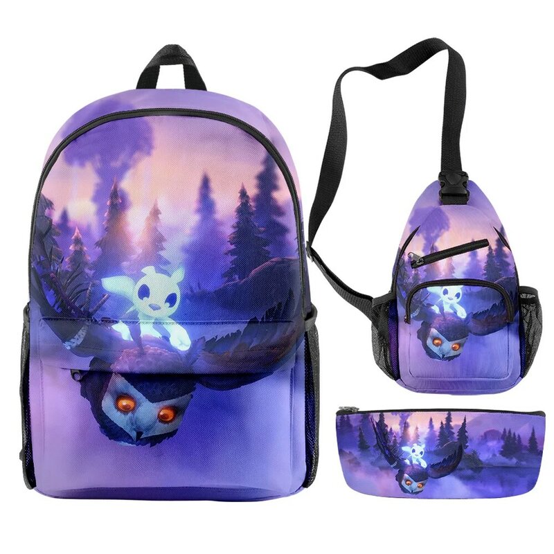 Mochila de viaje de estilo informal para adultos y niños, morral escolar de estilo informal, con cremallera única, de 3 piezas, Ori y the Will of the Wisps, 2024