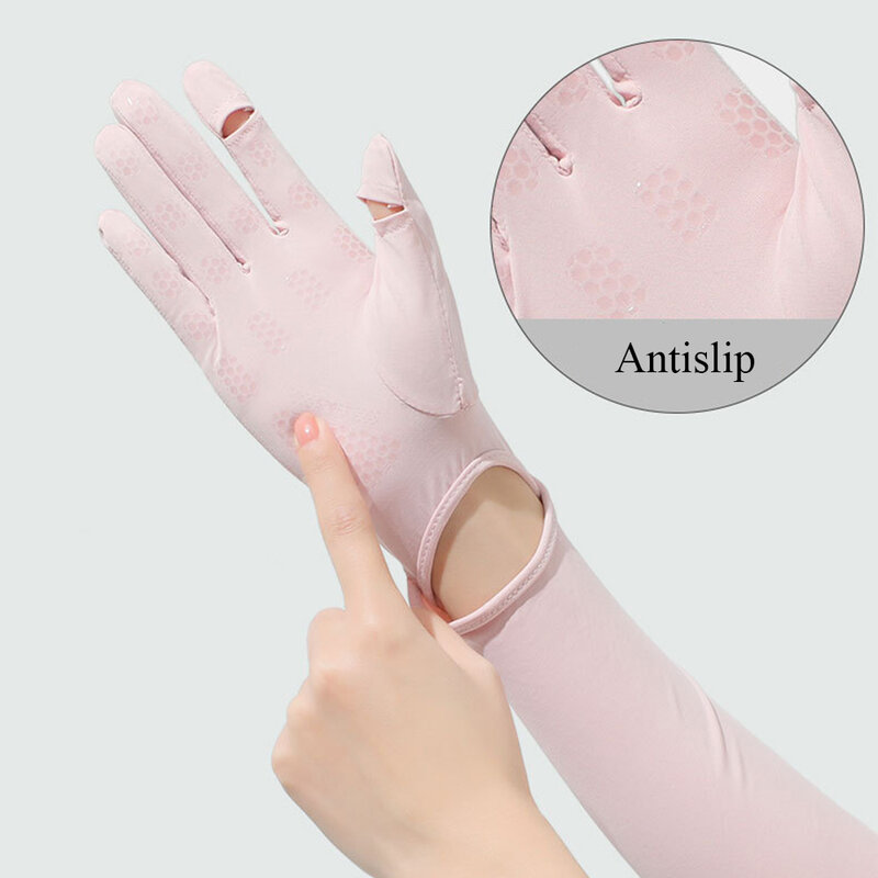 Women Summer Ice Silk Sunscreen Gloves Long Clamshell Gloves Elasticity Antiskid Quick Drying Riding Driving Glove UV Protection