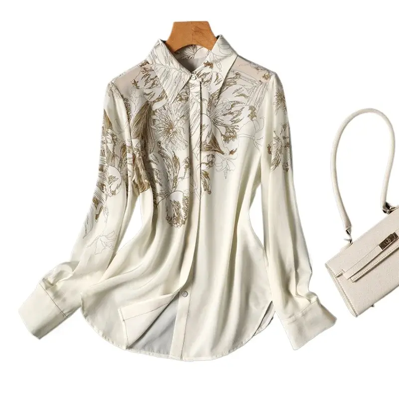 Женская атласная блузка с длинным рукавом, элегантные стильные роскошные топы на пуговицах с цветочным принтом и изящным дизайном, весенние Рубашки