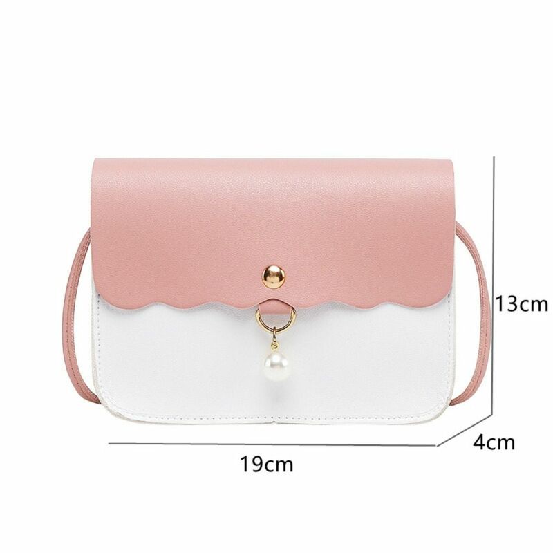 Women Lady Pearl Pendant Solid Color Small Handbag Messenger Bag Shoulder Bag Crossbody Bag