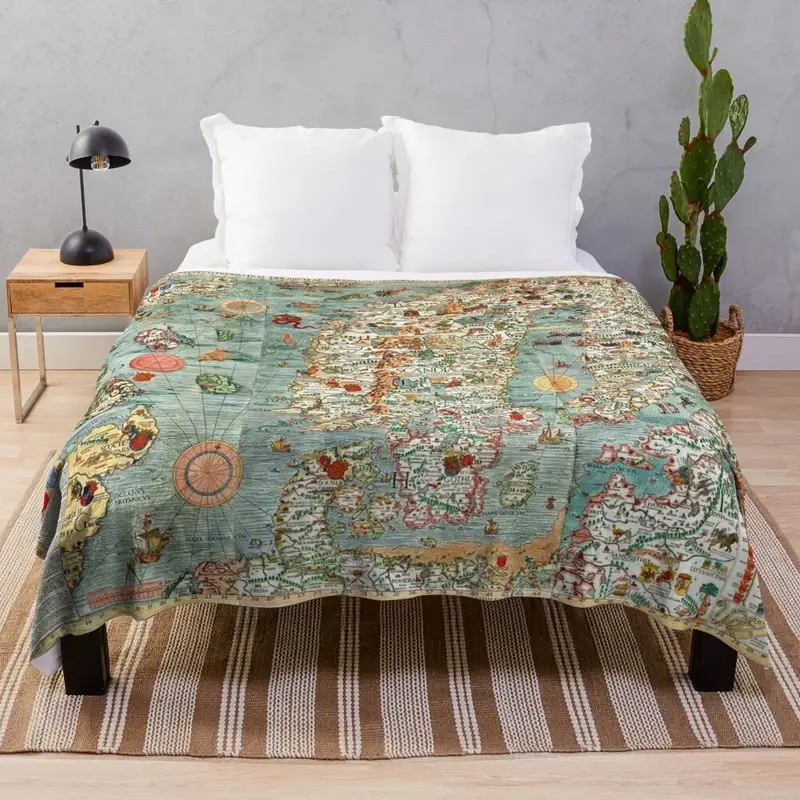 Carta Marina, peta Skandinavia oleh Olaus Magnus - 1539 selimut lempar berat untuk tidur personalisasi hadiah selimut