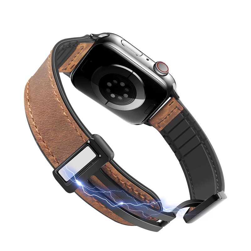 Correa de silicona y cuero para Apple Watch, accesorios de pulsera para iWatch Ultra Series 9, 8, 7, SE, 6, 5, 4, 49mm, 44mm, 45mm, 42mm, 40mm