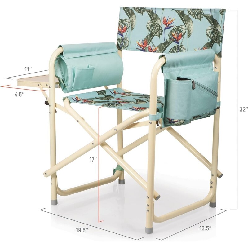 성인용 사이드 테이블 비치 체어, 야외 캠핑 의자, 테이블 베어 포함, 300 파운드 무게추, 19.5 인치 D X 13.5 인치 W X 32 인치 H