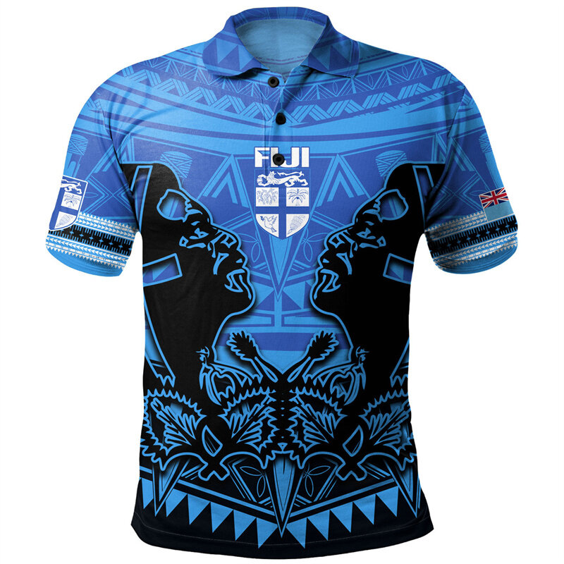 New Design Fiji Pattern Polo Shirt Men Women Hawaiian 3D Printed Polynesian T Shirts Loose Button Tees Summer Short Sleeves