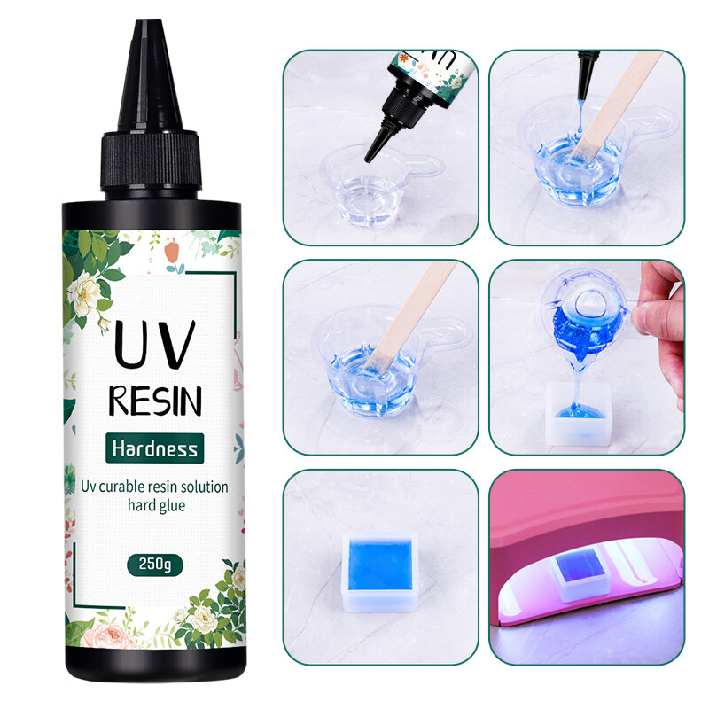 50/100/250g twarda żywica UV klej utwardzany szybkoschnąca przezroczysta żywica UV DIY produkcja biżuterii z lampą UV 6w