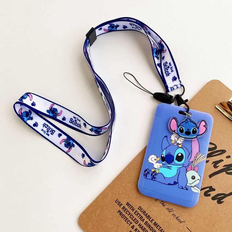 Disney Stitch ID Badge Holder Lanyards Pendant Lovely Girls Lilo Door Card Holders Neck Strap Keychain Women Credential Gift