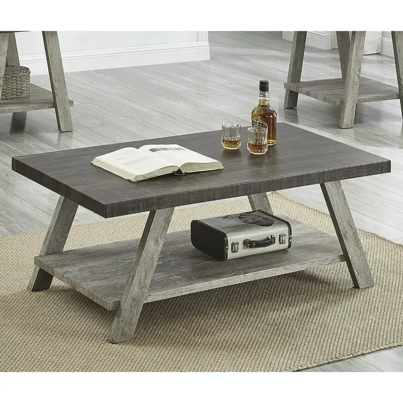 ชุดโต๊ะกาแฟ3ชิ้น, 24D X 48W X 19H ในชั้นวางไม้ครบชุดประกอบด้วยโต๊ะกาแฟและโต๊ะสองชั้นโต๊ะกาแฟ
