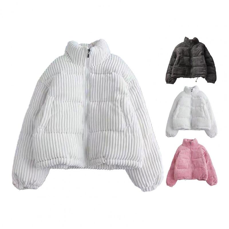 Jaqueta de algodão de veludo feminino, jaqueta curta de inverno, solta, moda