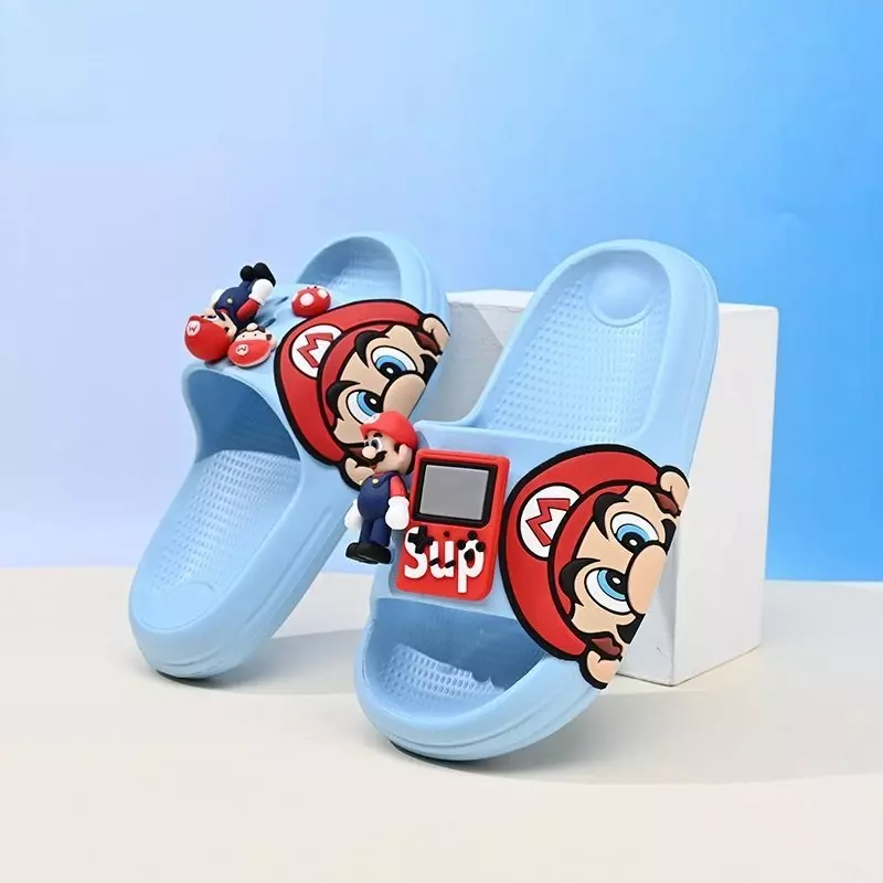 Super Mario Bros การ์ตูนน่ารักใหม่ในบ้านกันลื่นนุ่มสบายรองเท้าระบายอากาศน้ำหนักเบาสำหรับพ่อแม่และเด็ก