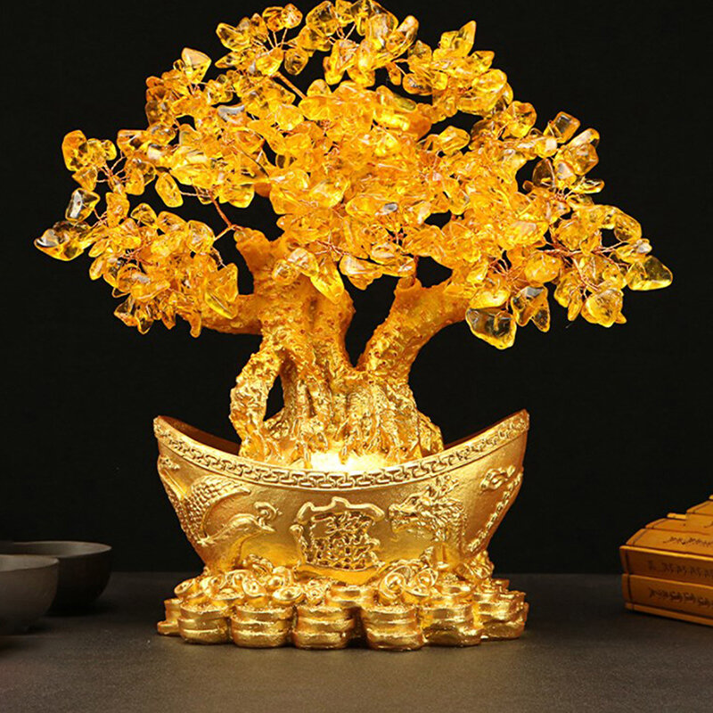 Szczęśliwe pieniądze drzewo chińskie sztabka złota kryształowa fortuna ozdoba choinkowa bogactwo ozdoba domu stół biurowy dekoracja rękodzieło