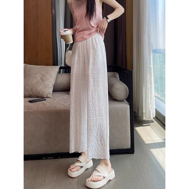 Casual Wide-leg Sweatpants Summer Thin Loose Slim Large Size Short Straight New Pantalones Wide-leg Cool Hollow Out Trousers