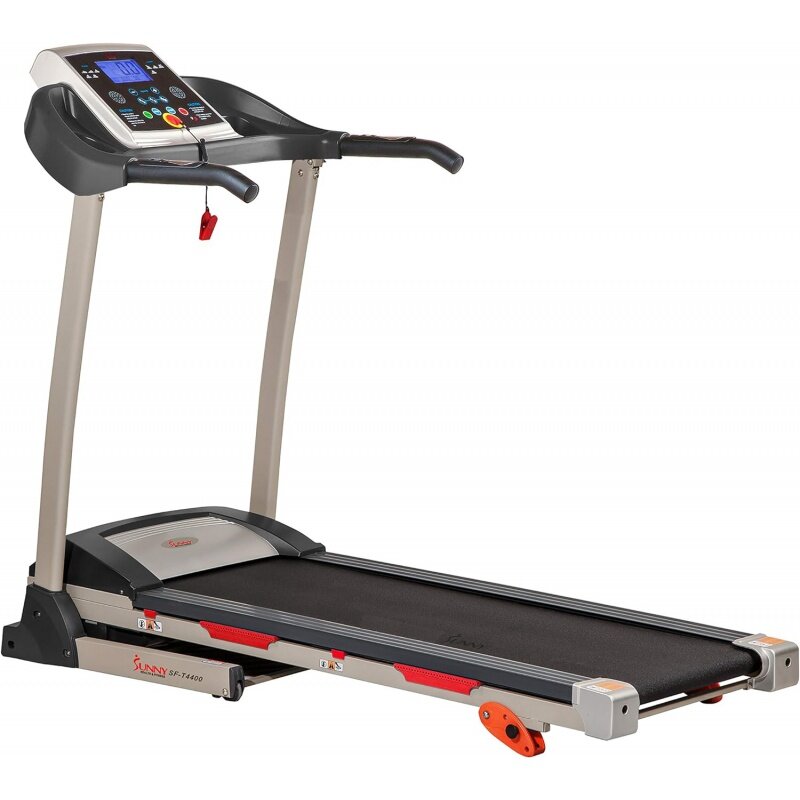 Sunny Health & Fitness Premium Folding Incline Treadmill with Pulse Sensors, One-Touch Speed Buttons, Shock Absorption, Opti