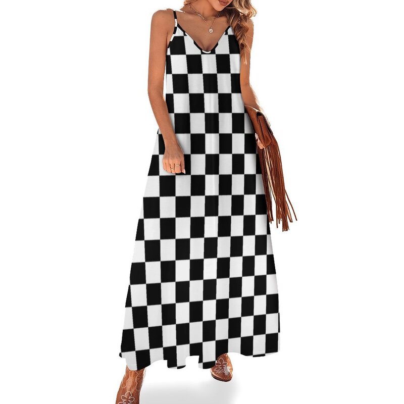 Checkered Flag Pattern Sleeveless Dress beach dress long dress women summer Dresses for wedding party
