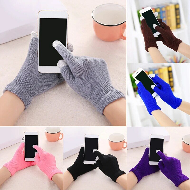 1Pair Touch Screen Gloves Women Men Winter Soft Smartphone Touch Gloves Knitting Keep Warm Solid Color Home Supply