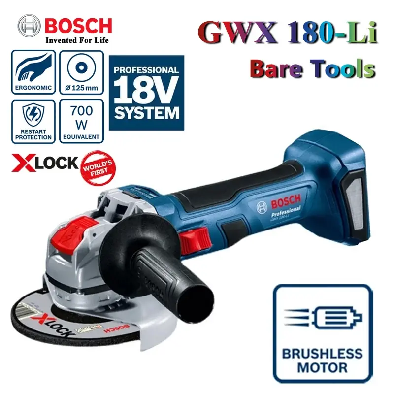 Bosch-Rebarbadora sem fios, GWX180-LI, 125mm, Brushless, X-Lock, Troca rápida, Lâmina de serra, Rebarbadora elétrica, Ferramentas elétricas