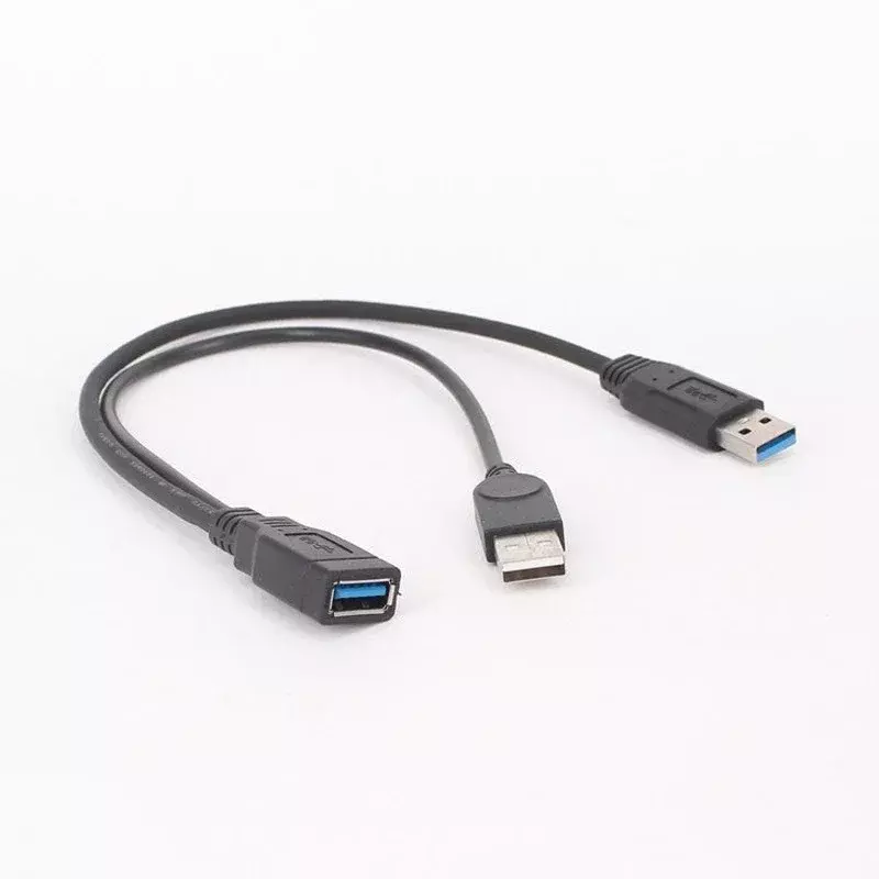 1pc Black USB 3.0 Female To Dual USB Male with Extra Power Data Y Extension Cable for 2.5"Mobile Hard Disk PC Hardware Cables