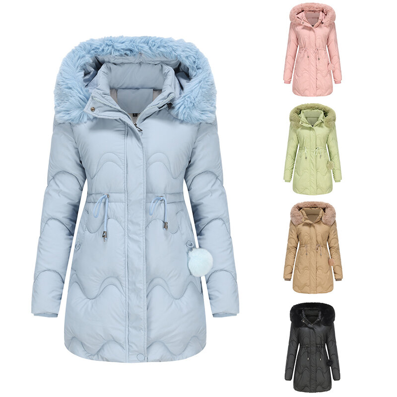 Women's Hooded Parka Long Jacket, Detachable Fur Collar, Warm Parka, Women's Winter Down Coat, Cotton Jacket, Women's Long Jacke