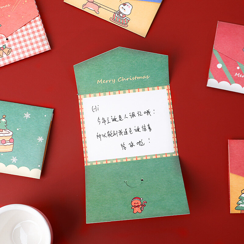 Tarjeta de felicitación de la serie de dibujos animados de Navidad, sobre de deseos de cumpleaños, tarjeta pequeña plegable DIY, día de Navidad, día de Año Nuevo, 1PC