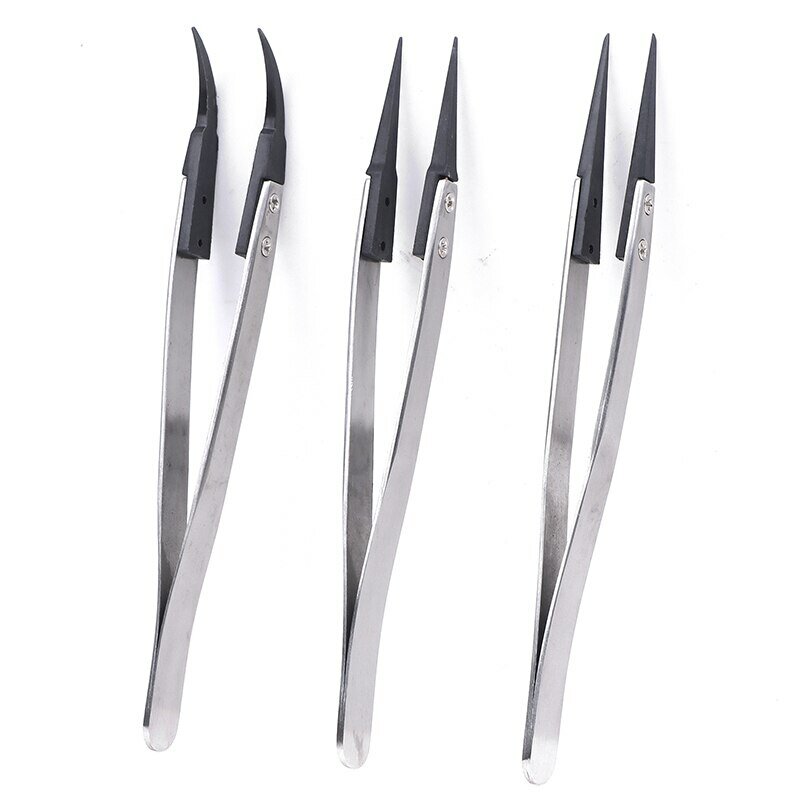 1PC For Watch Hands Installation Work Straight Elbow ESD-259 ESD-259A ESD-7A Handle Stainless Antistatic Plastic Tweezers