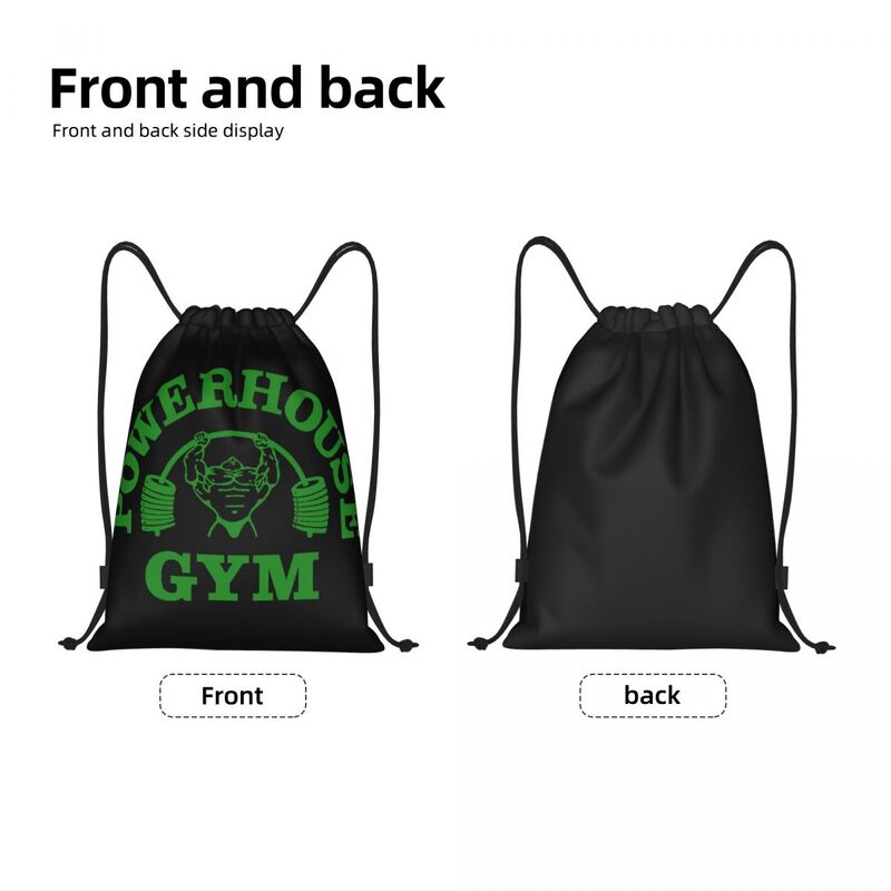 Green Powerhouse Gym Drawstring Backpack Sports Gym Bag for Men Women Fitness Building Muscle Training Sackpack