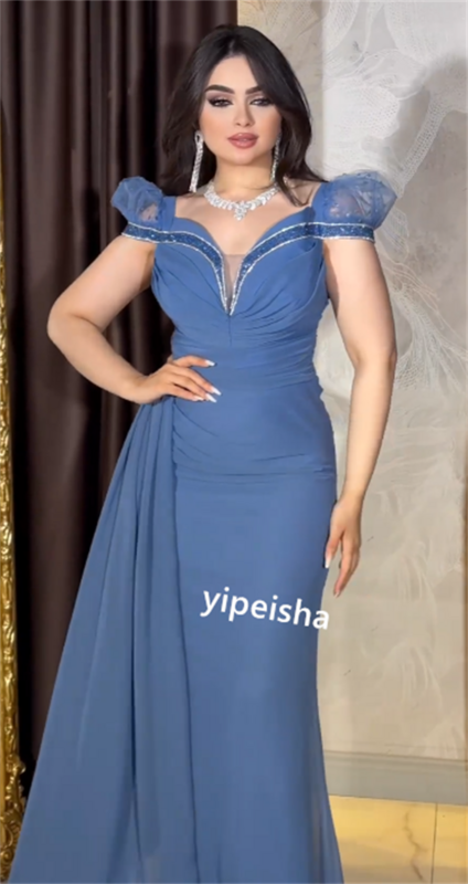 Prom Dress Evening    Satin Beading Homecoming A-line V-neck Bespoke Occasion Gown Long es Saudi Arabia