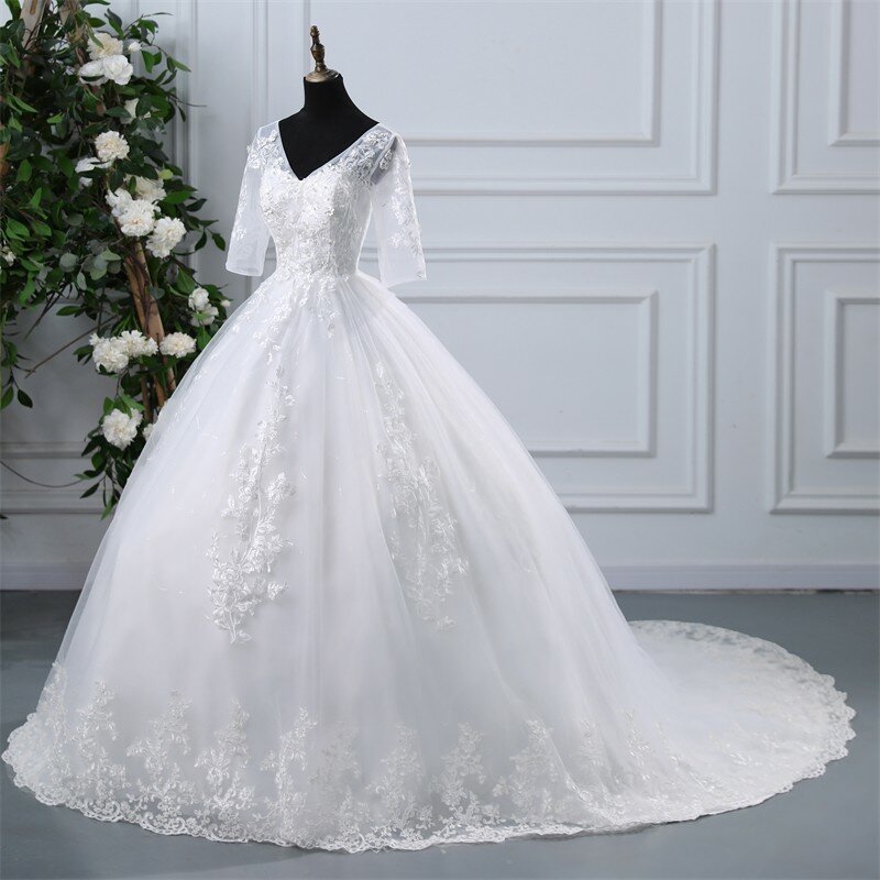 Ruiente Short Sleeve Wedding Dresses Elegant V-neck Ball Gown Sweet Flower Vestido De Noiva Robe De Mariee 2024 Summer New