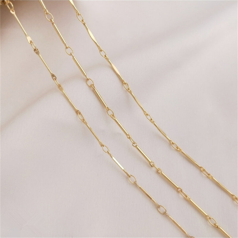 14-karatowy złoty łańcuszek z pręt okrągły łańcuszkiem z cienkim łańcuszkiem spłaszczony łańcuszek ręcznie robiony naszyjnik bransoletka biżuteria luźny łańcuszek