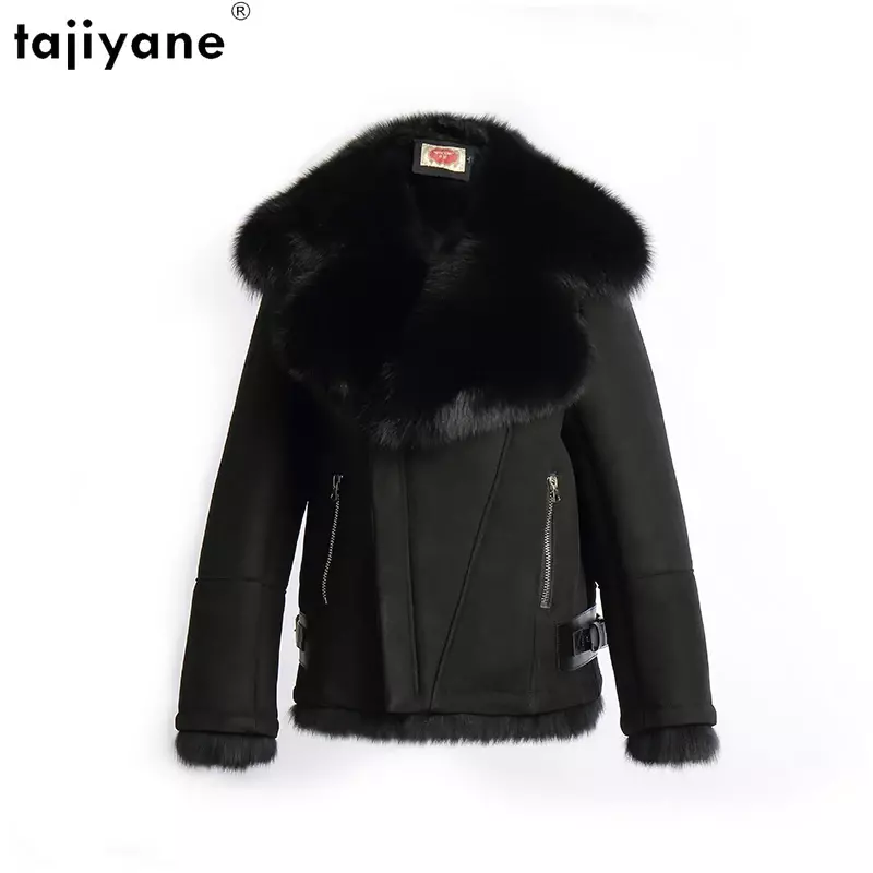 Tajeyane-chaquetas de piel de oveja merina Natural para mujer, abrigo de piel 2023 auténtica, ropa de lujo con cuello de piel de zorro, Casaco