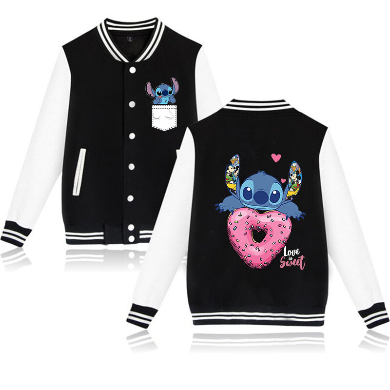 Gotycka bluza z kapturem Y2k Disney Lilo Stitch kurtka baseballowa damska bluza Hip Hop kurtki Harajuku Streetwear luźne płaszcze studenckie