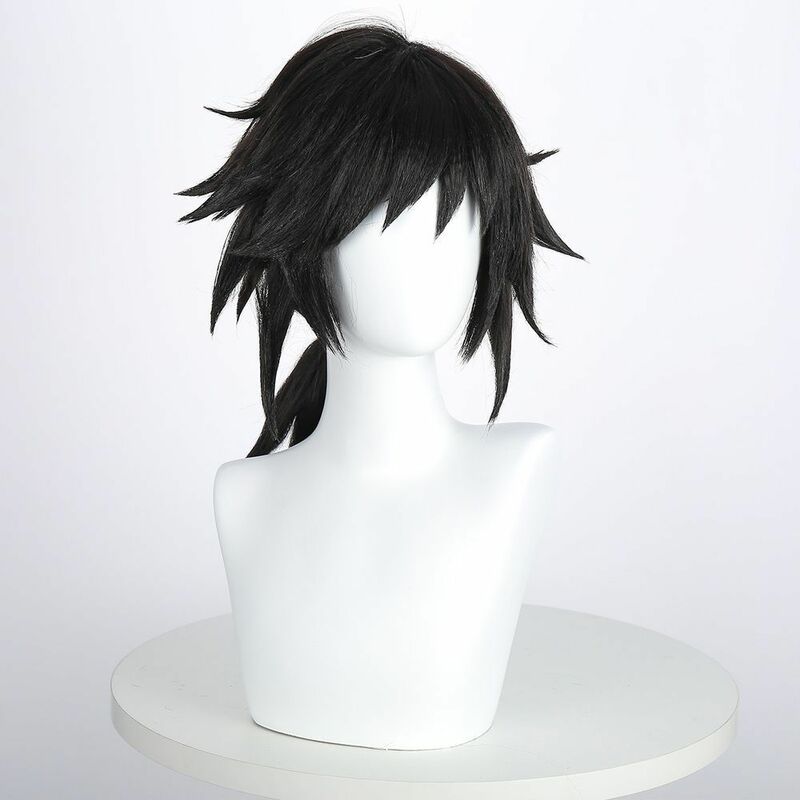 Мужской короткий парик из аниме Tomioka Giyu, косплей, натуральные черные утолщенные Пушистые синтетические парики из искусственных волос