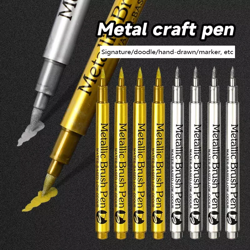 Gold Silver Brush Metallic Marker Pens Permanent Paint Marker Pen for Rock Painting, Mug, Ceramic, Glass DIY Painting Supplies