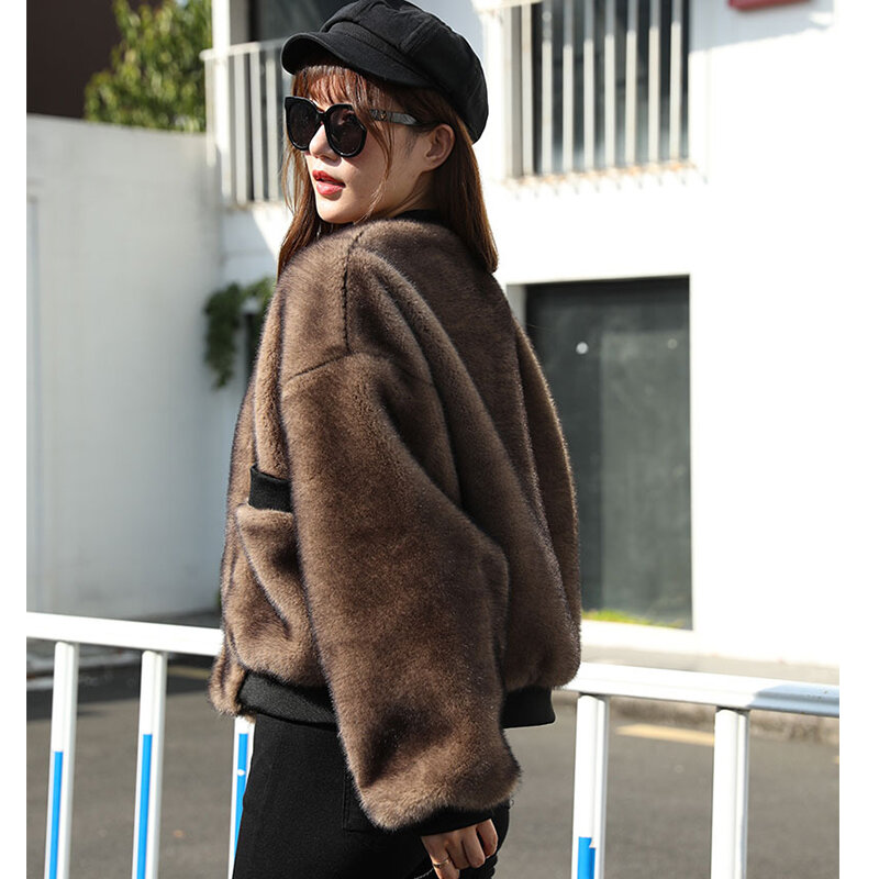 Abrigo de piel sintética de visón para mujer, ropa de abrigo peluda con cremallera, chaqueta mullida, ropa de calle, invierno, 2023