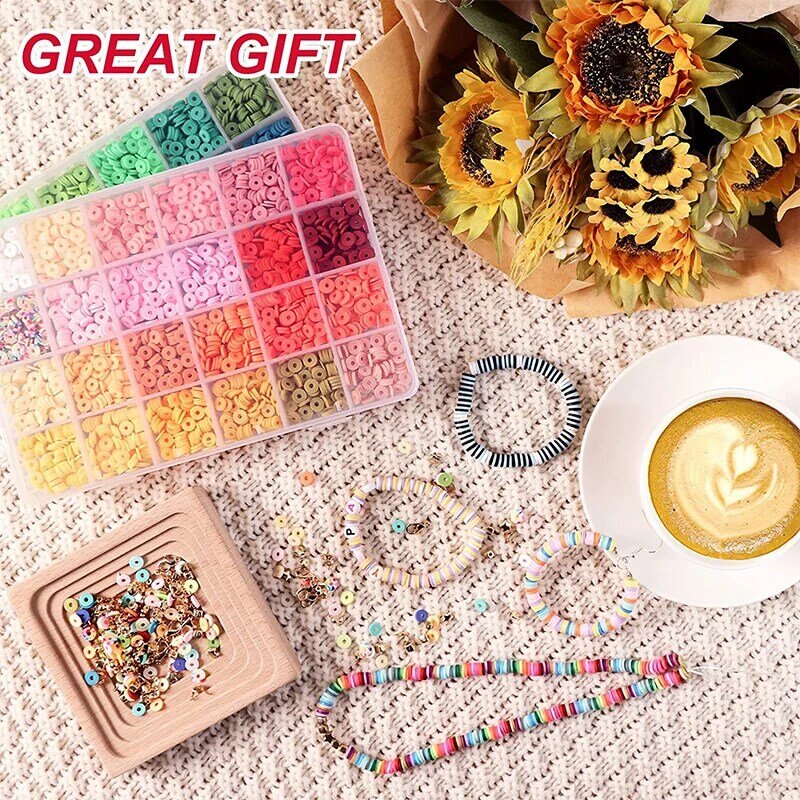 2 Box 24 Rainbow Color Clay Beads Bracelet Making Kit for Jewelry Making Letter Beads Accessories Kit DIY Handmade Supplies