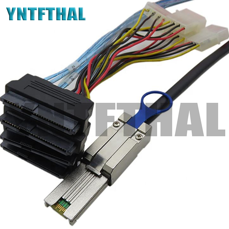 Mini SAS SFF-8088 ke kabel SFF-8482 26Pin SFF 8088 sampai 4 8482 29Pin besar 4Pin kabel listrik 100CM/200CM