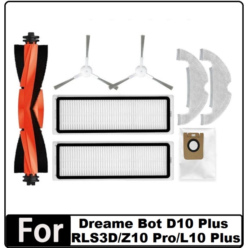 Kit de accesorios para Robot aspirador Dreame Bot D10 Plus RLS3D, Z10 Pro, L10 Plus, cepillo lateral principal, filtro, mopa, bolsa de polvo, 8 piezas