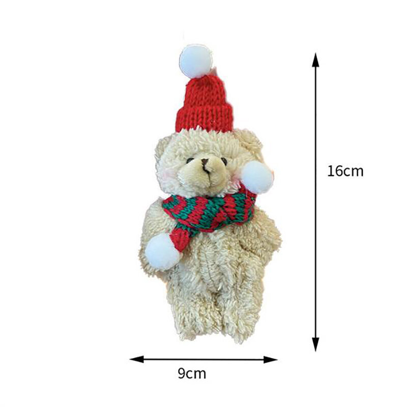 LLavero de decoración de mochila de felpa, oso de peluche de Navidad, sombrero de punto peludo, bufanda larga, llavero temático de vacaciones