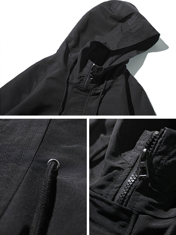 Wiosenne jesienne z długim rękawem trencz mężczyźni moda wiatrówka z kapturem czarny płaszcz kurtki okazjonalne duży rozmiar 6XL 7XL 8XL
