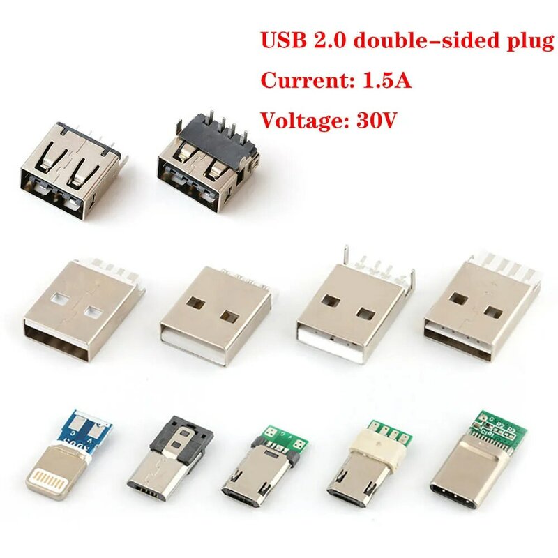 USBタイプCオスおよびメスコネクタ、ジャックテール、マレフィールプラグ、電気端末、溶接、diy、データケーブルサポート、PCB、1-10個