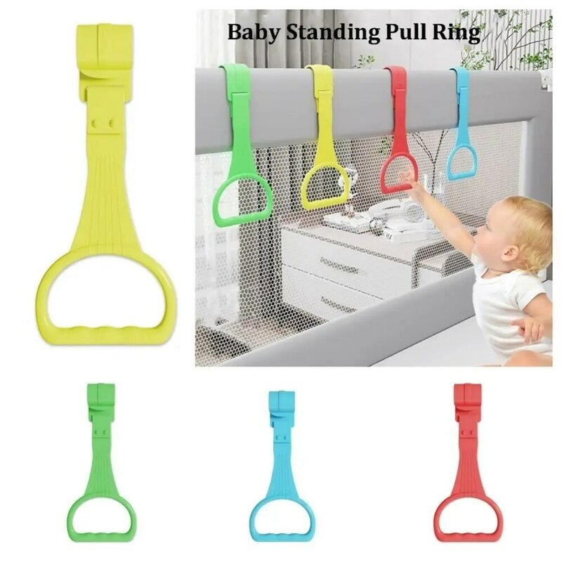 Cincin tarik plastik portabel, cincin Kereta bayi ringan warna permen belajar berdiri tarik tangan cincin bayi