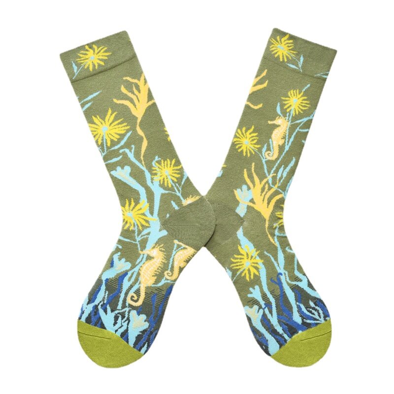 Hip- Hop Trend Women Socks Novel Geometric Florets Personality Design Cotton Sock High Quality Socks  oil painting socks