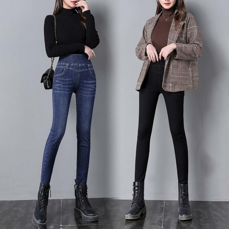 Celana pensil nyaman wanita, Jeans kurus pinggang tinggi elastis seksi Slim Fit multi-saku untuk modis