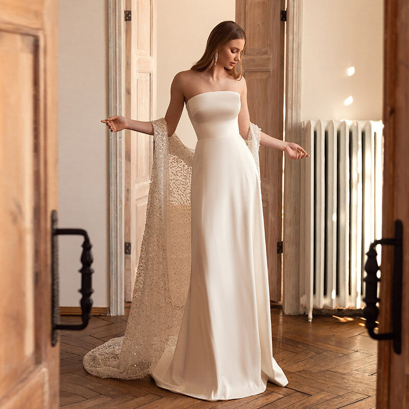 Nowa bez ramiączek płaszcza Ivory suknie ślubne bez rękawów 2023 Jersey Glitter suknie ślubne sukienka damska 2023 przybył lato