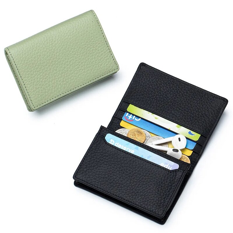Bolso de piel de vaca auténtica para hombre y mujer, tarjetero informal para tarjetas de identificación, monedero pequeño para guardar tarjetas de crédito