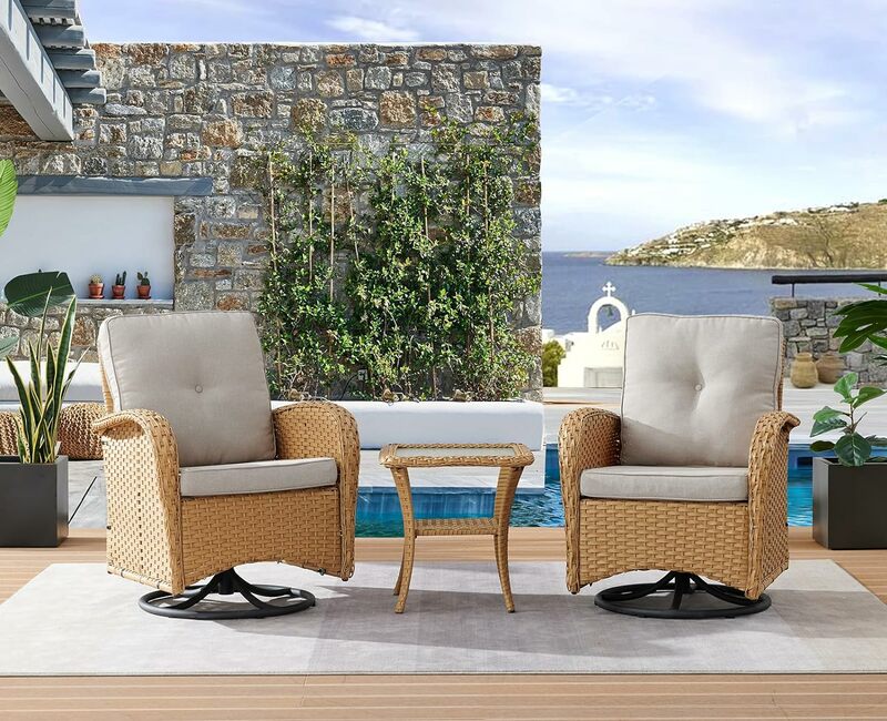 Patio Wicker Chairs Swivel Rocker - Outdoor Swivel Rocking Chairs with Rattan Side Table, Patio Swivel Glider Chair
