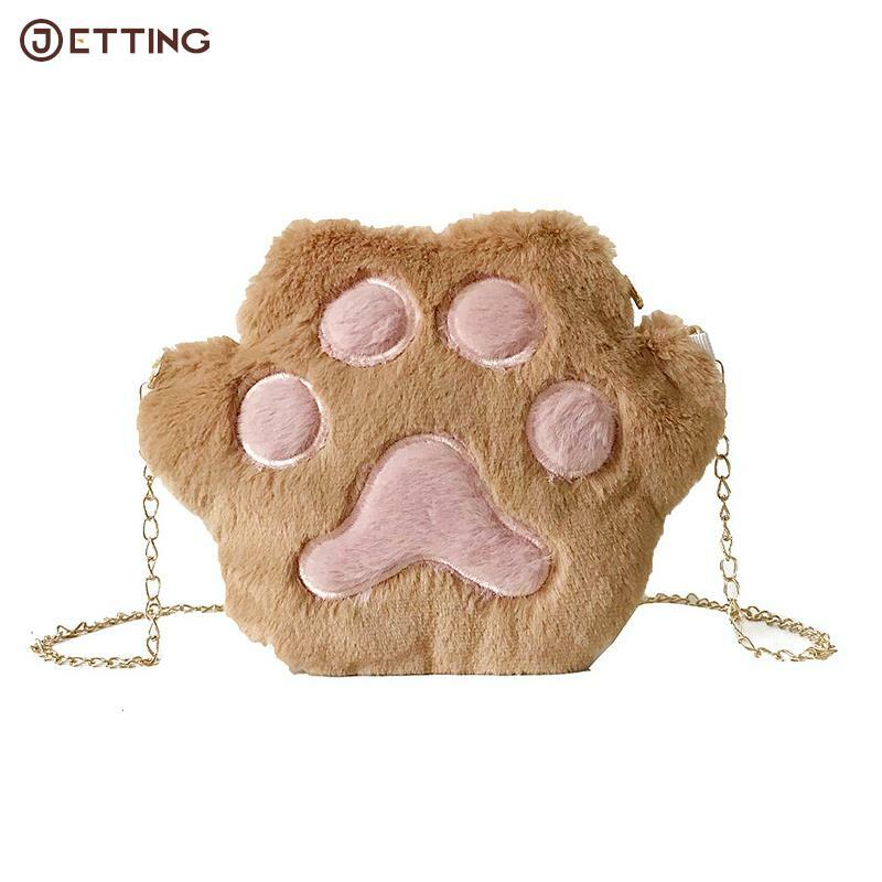 Cute Bear Paw Girls Chain Zipper Shoulder Bag Lovely Soft Plush Coin Purse Small Crossbody Bags