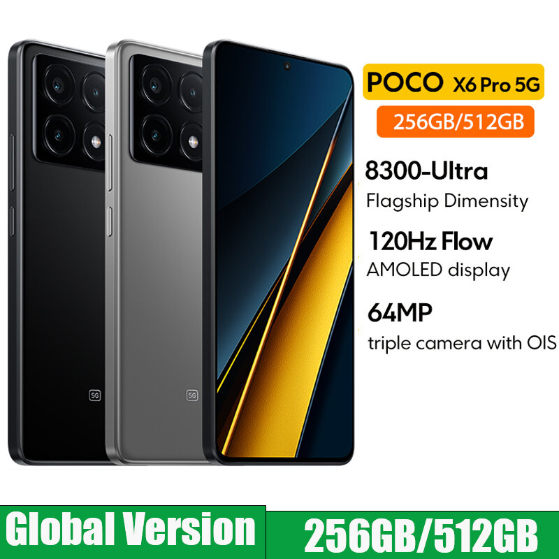 POCO X6 Pro 5G wersja globalna smartfon 256GB/512GB wymiarowość 8300-Ultra 6.67 "1.5K Flow AMOLED DotDisplay 64MP kamera NFC 67W