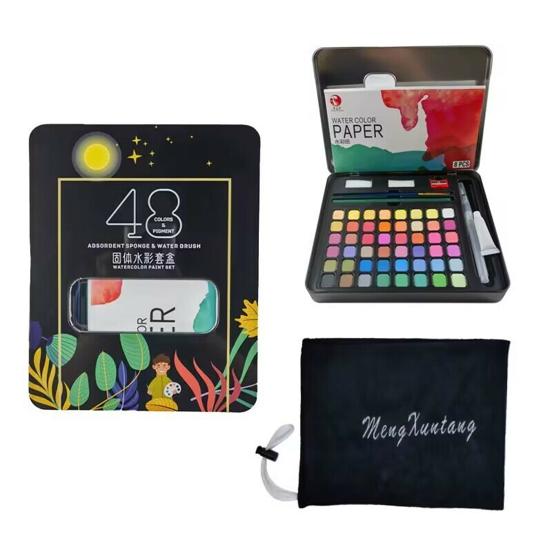 Solid watercolor pigment set, complete with 36 colors and 48 colors watercolor pigments, student portable art professional paint