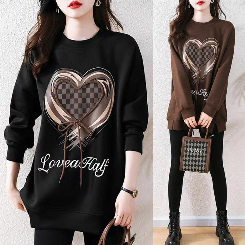 Pure cotton fashionable long sweatshirt with buttocks covering in autumn and winter 2023 new popular top in autumn harajuku