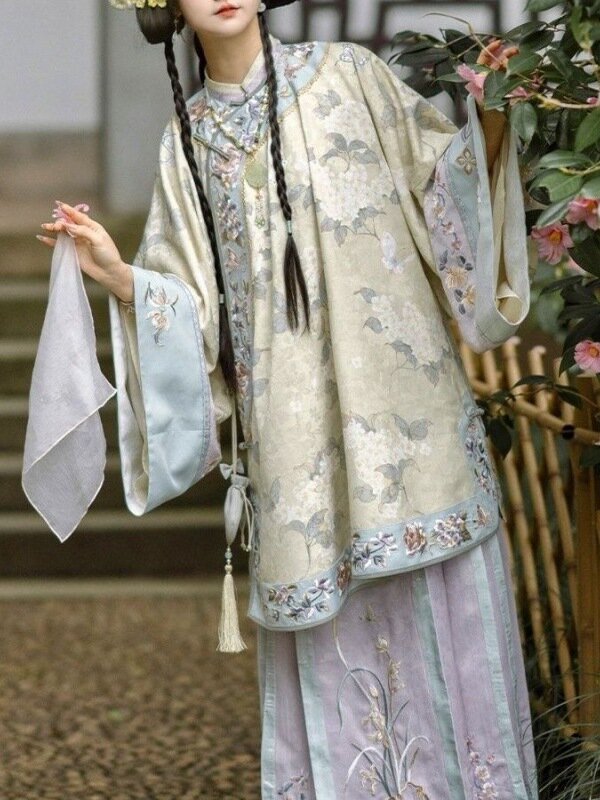Женская юбка ханьфу с круглым вырезом, Оригинальная юбка ханьфу в китайском стиле с плотной вышивкой, топ в китайском стиле