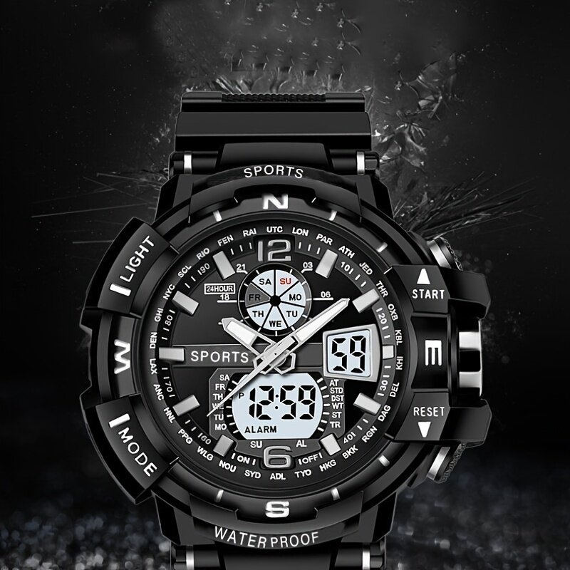 Jam tangan Digital Atletik Pria: tahan air, tampilan bercahaya-tali silikon tahan lama, hadiah Ideal